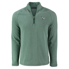 Philadelphia Eagles Cutter & Buck Peshastin Eco Fleece Tri-Blend Raglan Recycled Quarter-Zip Jacket Heather Kelly Green