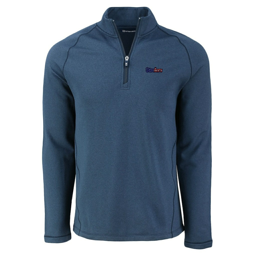 Pittsburgh Steelers Cutter & Buck Peshastin Eco Fleece Tri-Blend Raglan Recycled Quarter-Zip Jacket Heather Navy