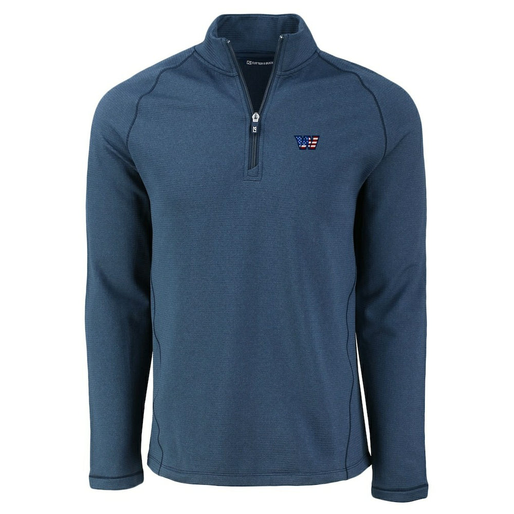 Washington Commanders Cutter & Buck Peshastin Eco Fleece Tri-Blend Raglan Recycled Quarter-Zip Jacket Heather Navy