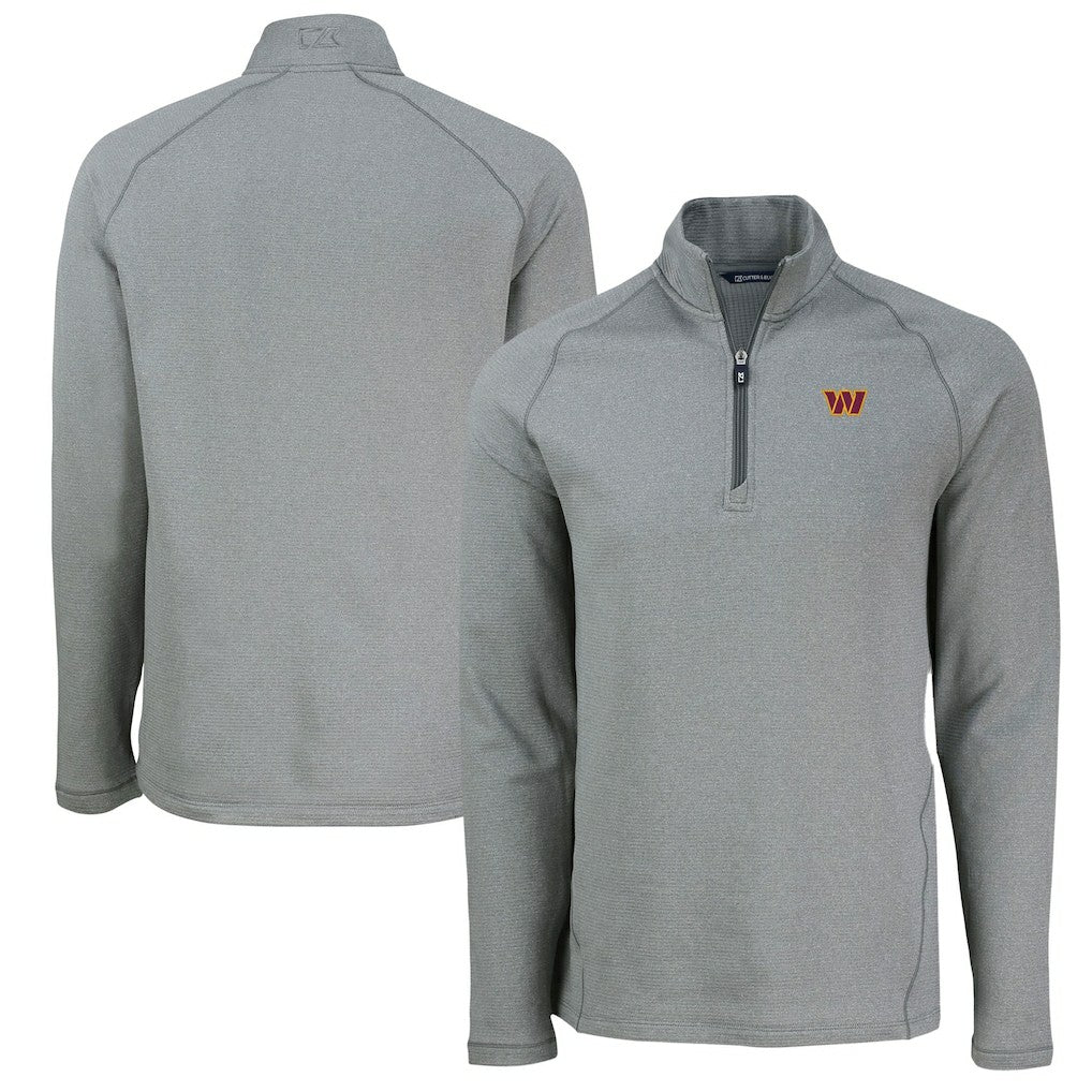 Washington Commanders Cutter & Buck Peshastin Eco Fleece Tri-Blend Raglan Recycled Quarter-Zip Jacket Heather Gray