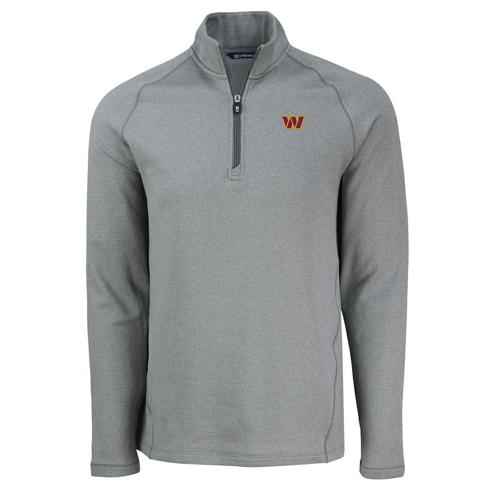 Washington Commanders Cutter & Buck Peshastin Eco Fleece Tri-Blend Raglan Recycled Quarter-Zip Jacket Heather Gray