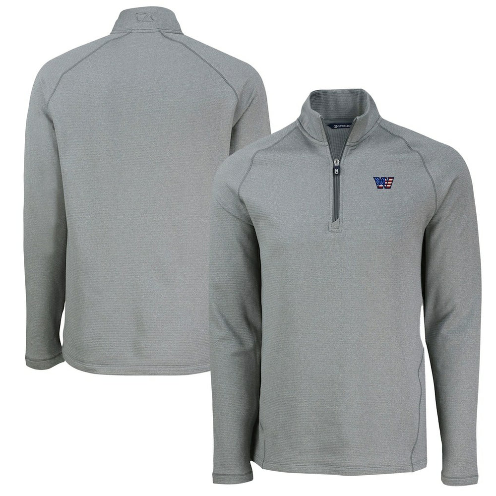 Washington Commanders Cutter & Buck Peshastin Eco Fleece Tri-Blend Raglan Recycled Quarter-Zip Jacket Heather Gray