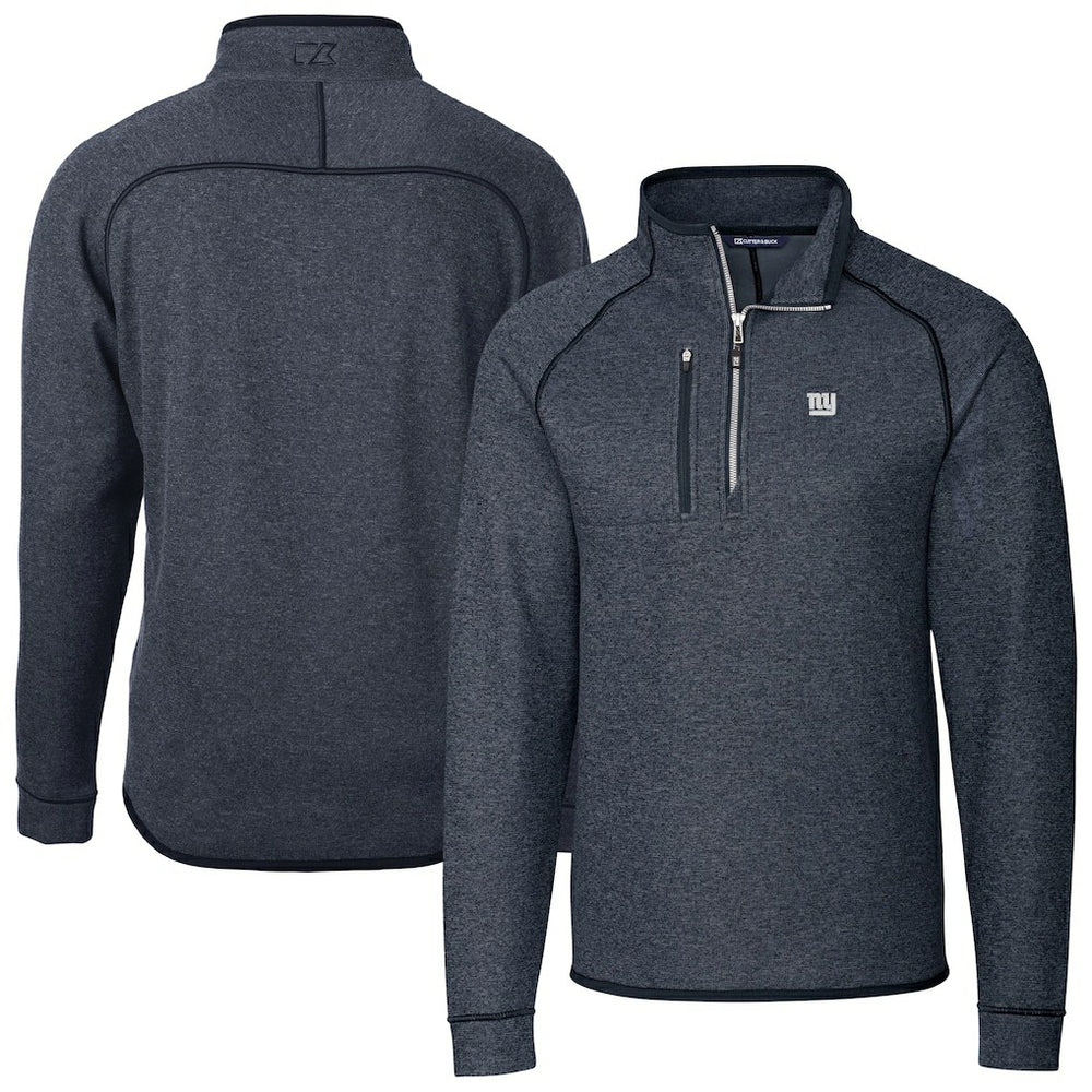 New York Giants Cutter & Buck Big & Tall Mainsail Sweater-Knit Raglan Half-Zip Jacket Heather Navy