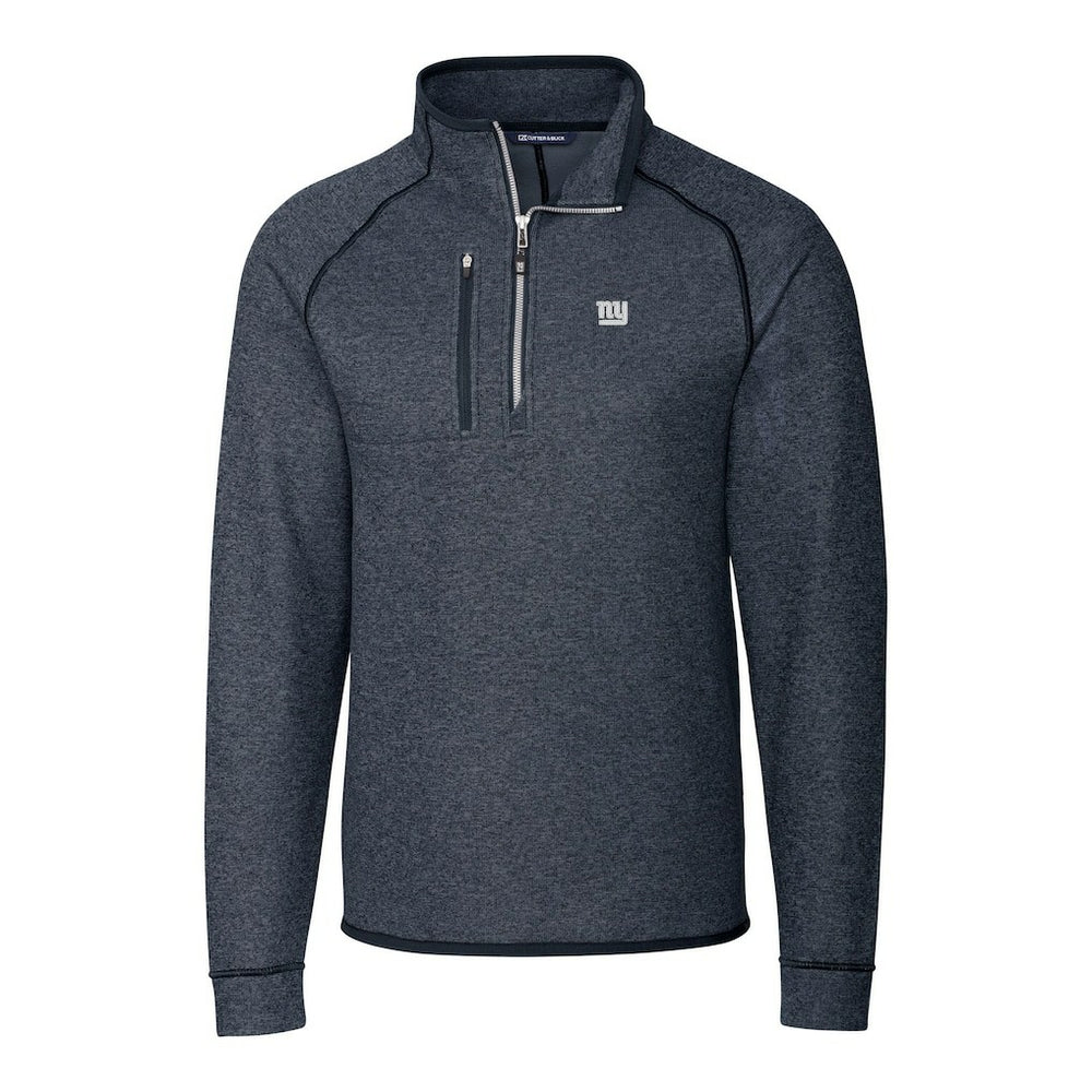 New York Giants Cutter & Buck Big & Tall Mainsail Sweater-Knit Raglan Half-Zip Jacket Heather Navy