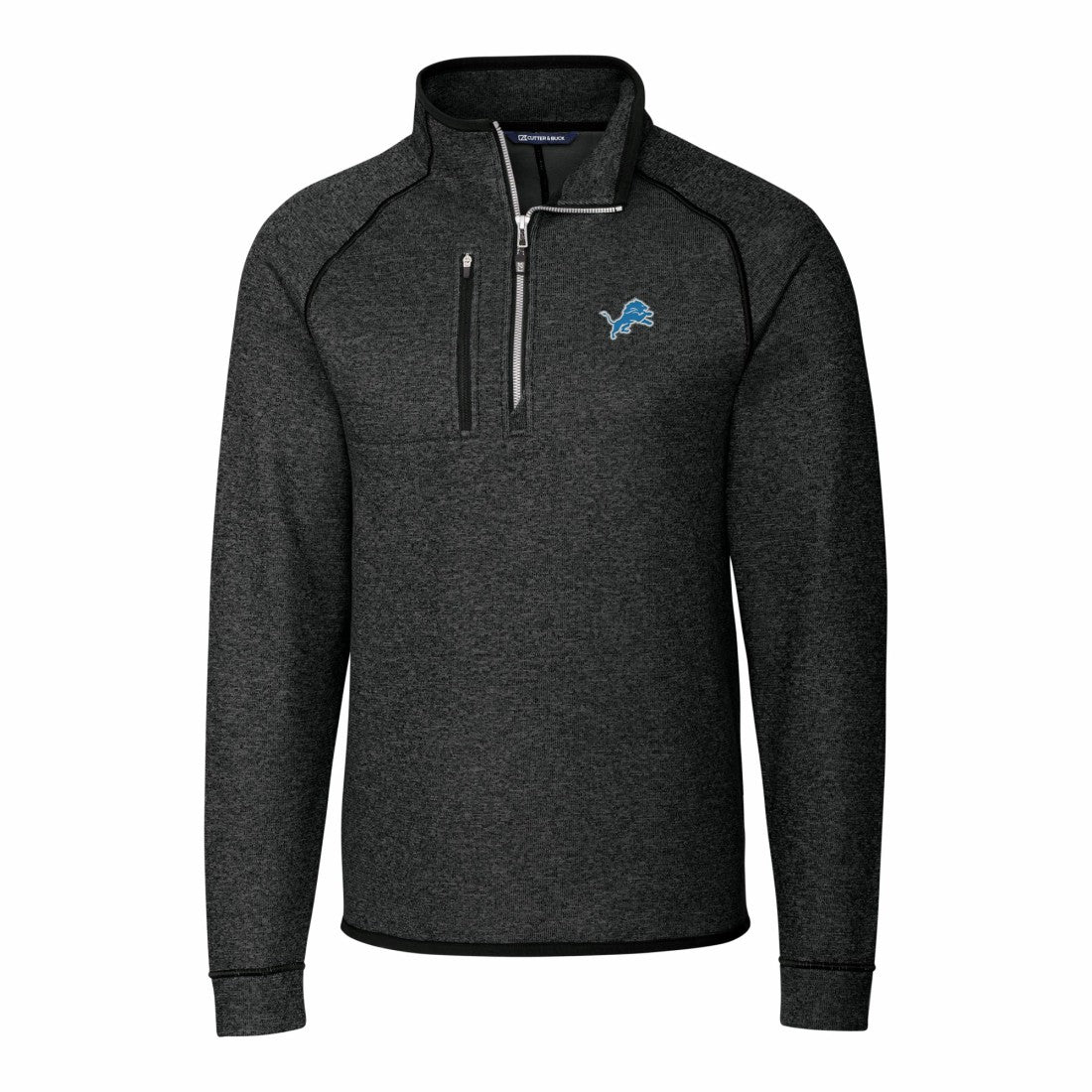 Detroit Lions Cutter & Buck Big & Tall Mainsail Sweater-Knit Raglan Half-Zip Jacket Heather Charcoal