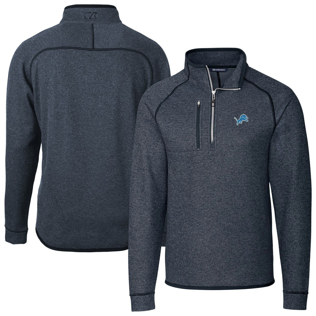 Detroit Lions Cutter & Buck Big & Tall Mainsail Sweater-Knit Raglan Half-Zip Jacket Heather Navy