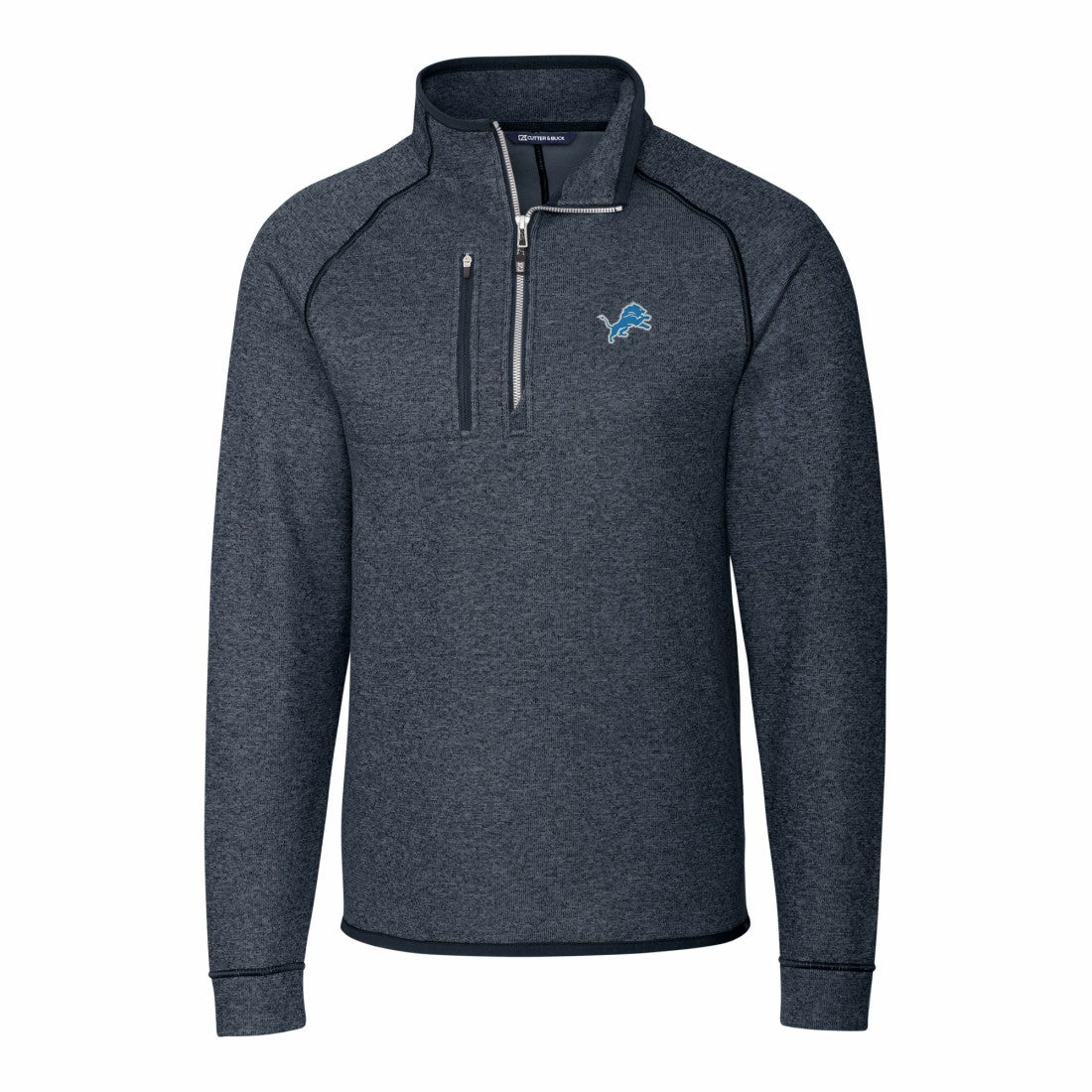 Detroit Lions Cutter & Buck Big & Tall Mainsail Sweater-Knit Raglan Half-Zip Jacket Heather Navy