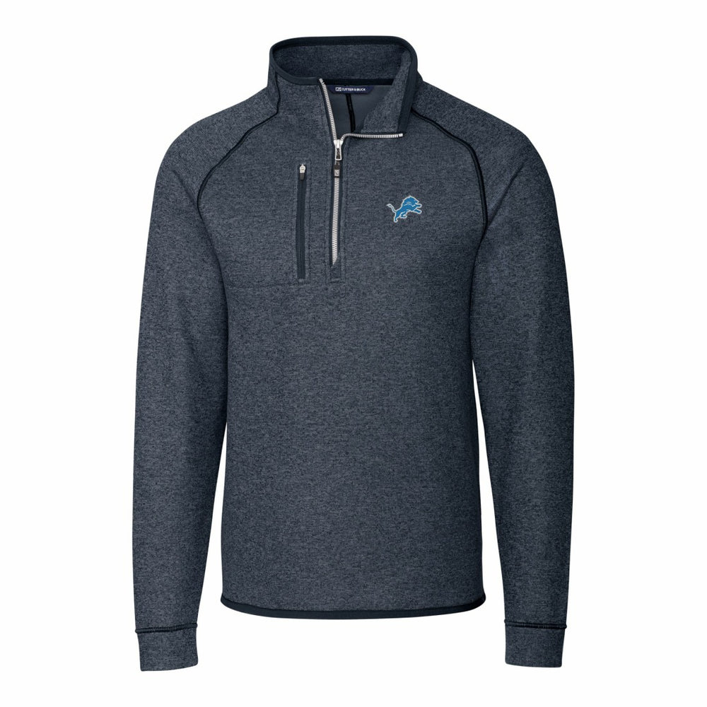Detroit Lions Cutter & Buck Big & Tall Mainsail Sweater-Knit Raglan Half-Zip Jacket Heather Navy