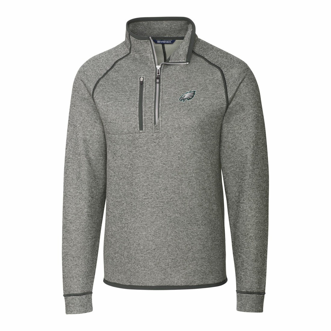 Philadelphia Eagles Cutter & Buck Big & Tall Mainsail Sweater-Knit Raglan Half-Zip Jacket Heather Gray