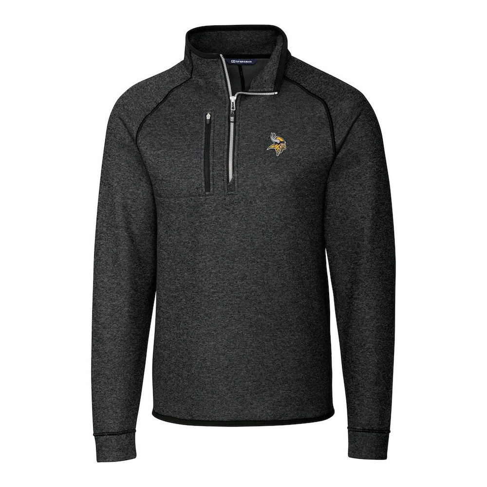 Minnesota Vikings Cutter & Buck Big & Tall Mainsail Sweater-Knit Raglan Half-Zip Jacket Heather Charcoal