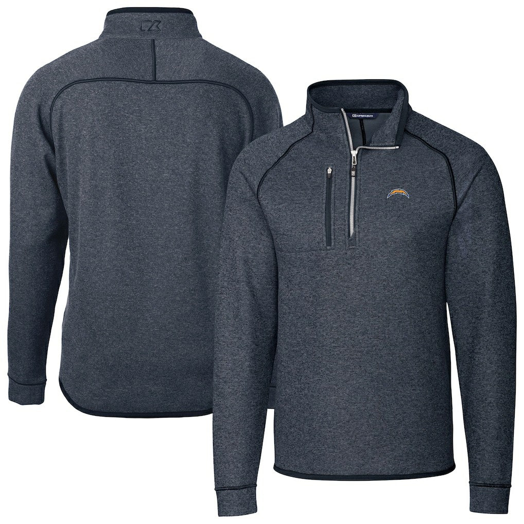 Los Angeles Chargers Cutter & Buck Big & Tall Mainsail Sweater-Knit Raglan Half-Zip Jacket Heather Navy