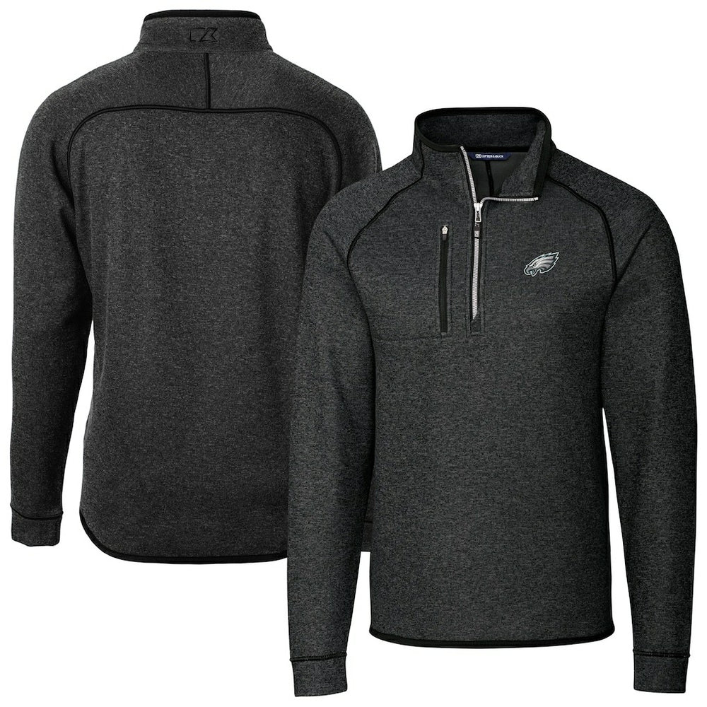 Philadelphia Eagles Cutter & Buck Big & Tall Mainsail Sweater-Knit Raglan Half-Zip Jacket Heather Charcoal