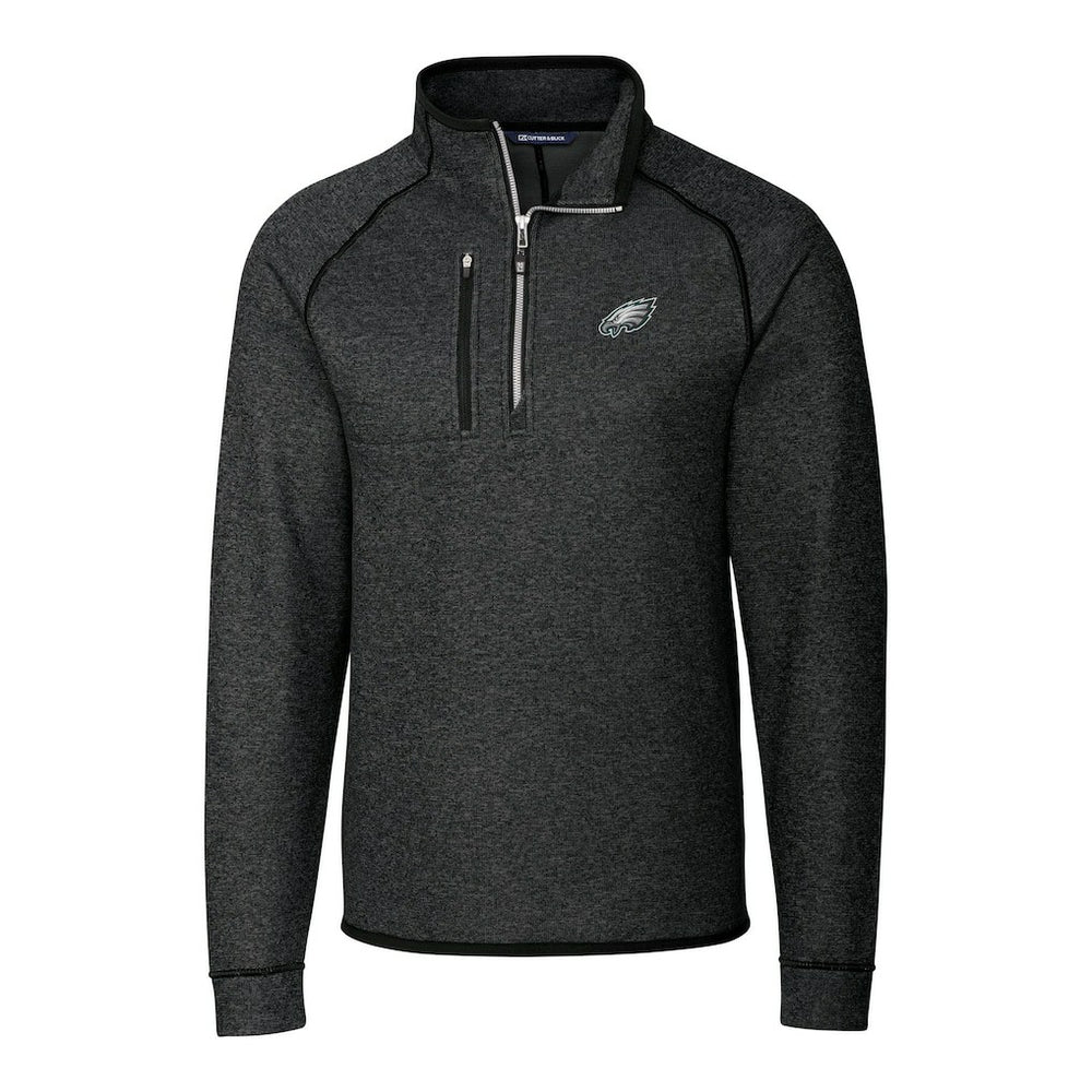 Philadelphia Eagles Cutter & Buck Big & Tall Mainsail Sweater-Knit Raglan Half-Zip Jacket Heather Charcoal