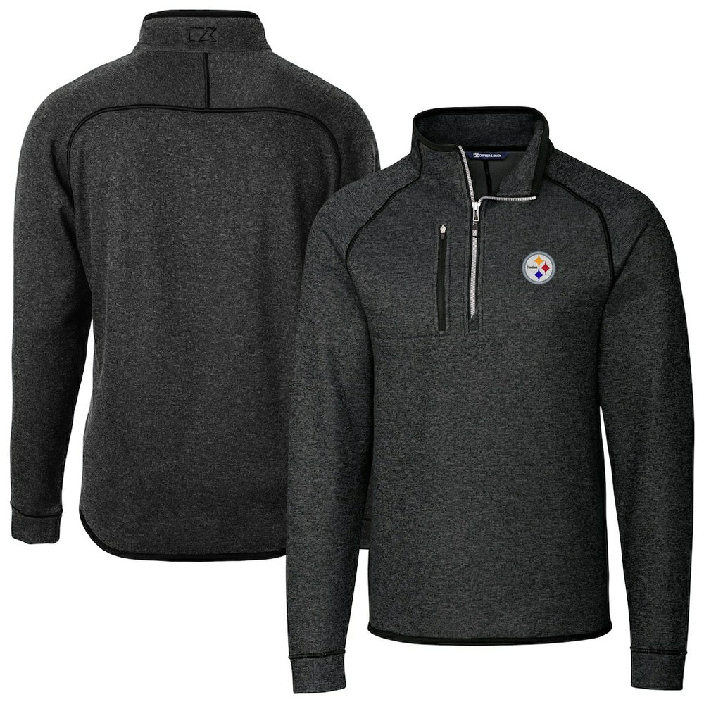 Pittsburgh Steelers Cutter & Buck Big & Tall Mainsail Sweater-Knit Raglan Half-Zip Jacket Heather Charcoal