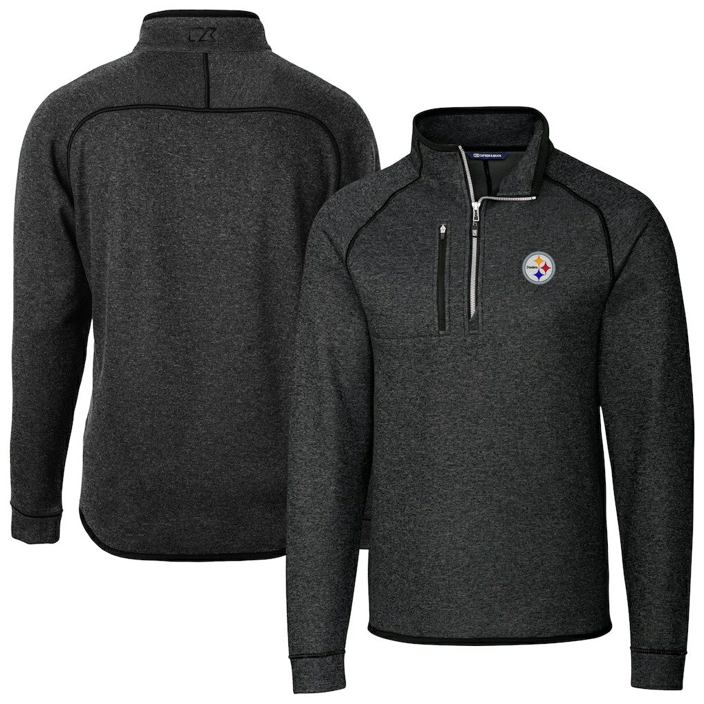 Pittsburgh Steelers Cutter & Buck Big & Tall Mainsail Sweater-Knit Raglan Half-Zip Jacket Heather Charcoal
