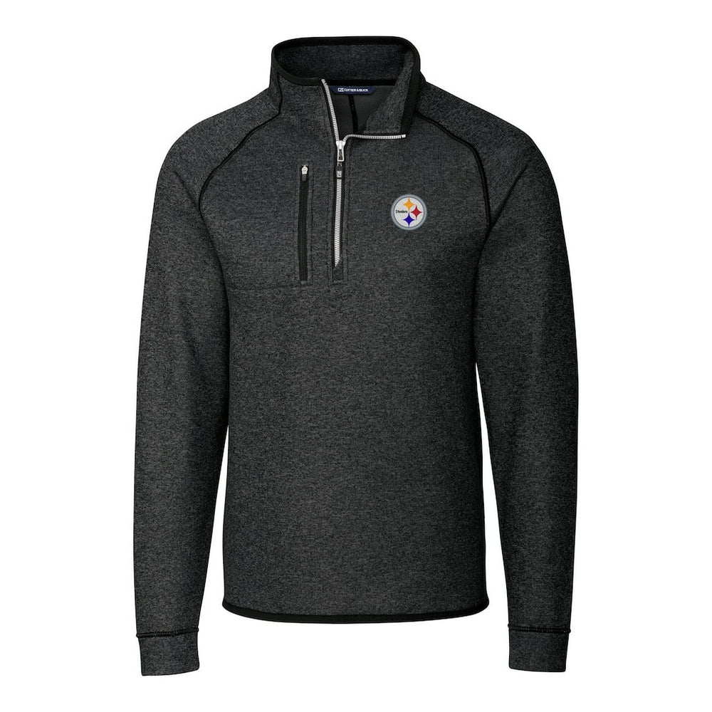 Pittsburgh Steelers Cutter & Buck Big & Tall Mainsail Sweater-Knit Raglan Half-Zip Jacket Heather Charcoal