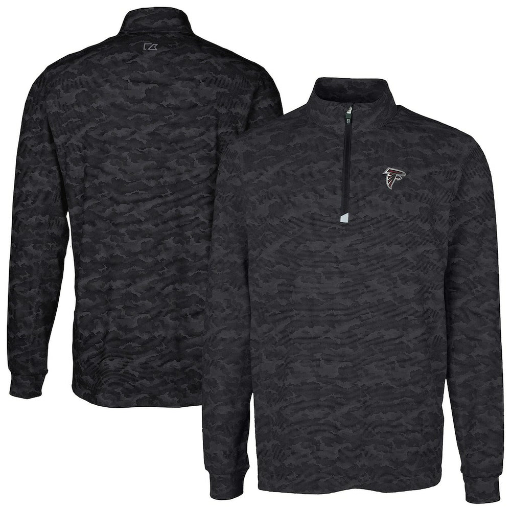 Atlanta Falcons Cutter & Buck Big & Tall Traverse Eco Camo Tri-Blend DryTec Quarter-Zip Jacket Black