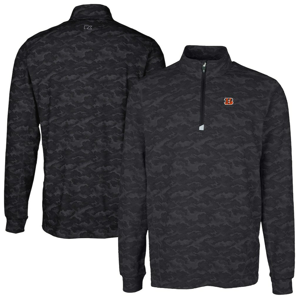 Cincinnati Bengals Cutter & Buck Big & Tall Traverse Eco Camo Tri-Blend DryTec Quarter-Zip Jacket Black