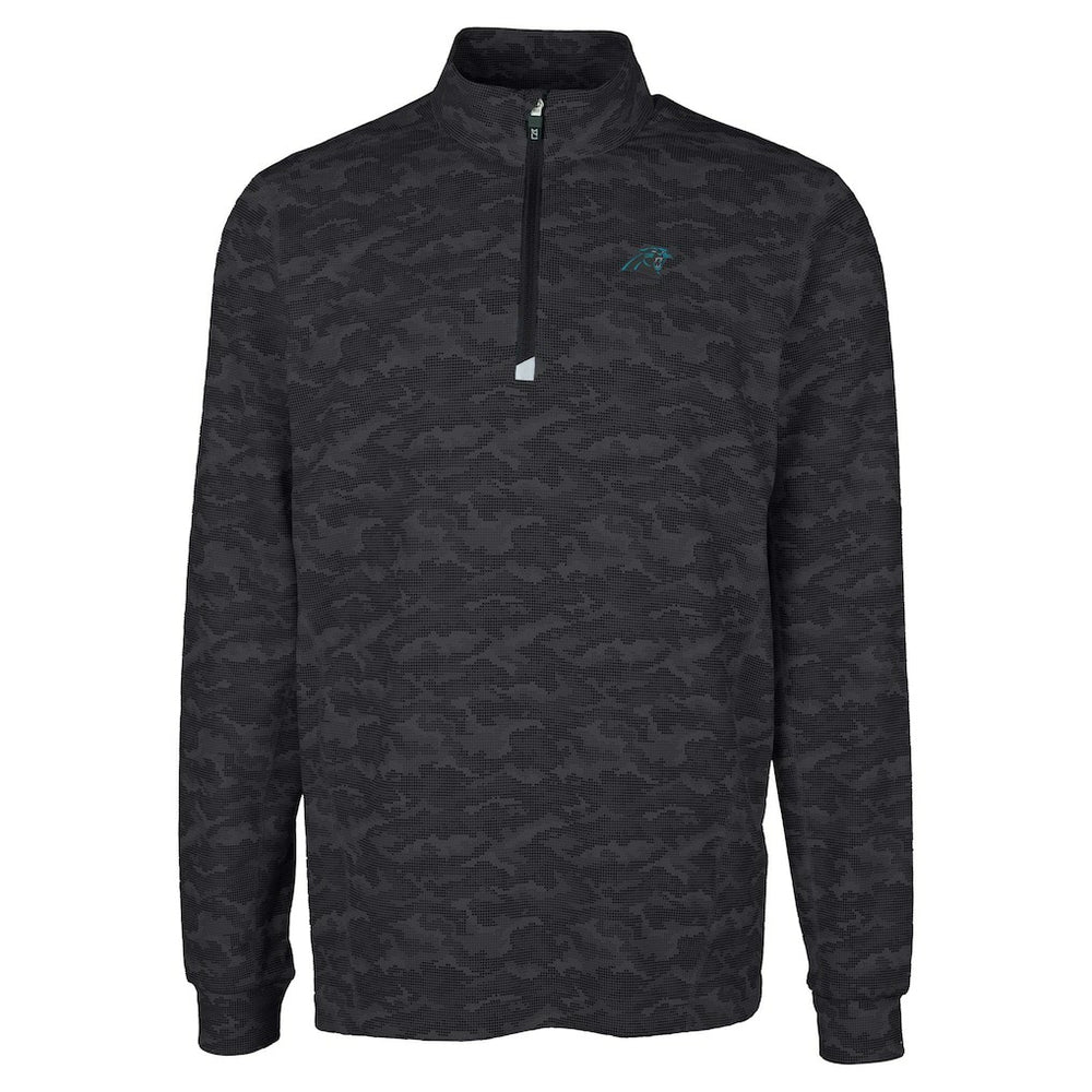 Carolina Panthers Cutter & Buck Big & Tall Traverse Eco Camo Tri-Blend DryTec Quarter-Zip Jacket Black