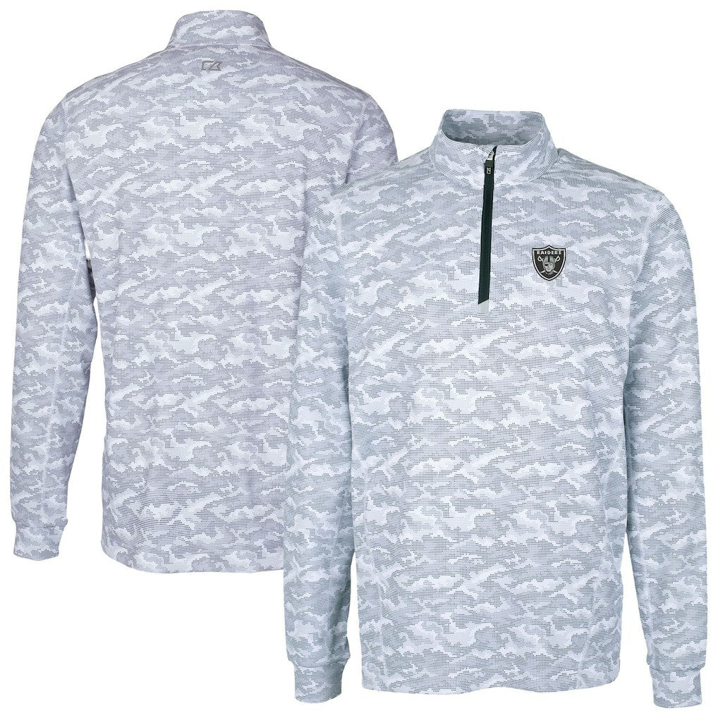 Las Vegas Raiders Cutter & Buck Big & Tall Traverse Eco Camo Tri-Blend DryTec Quarter-Zip Jacket Charcoal
