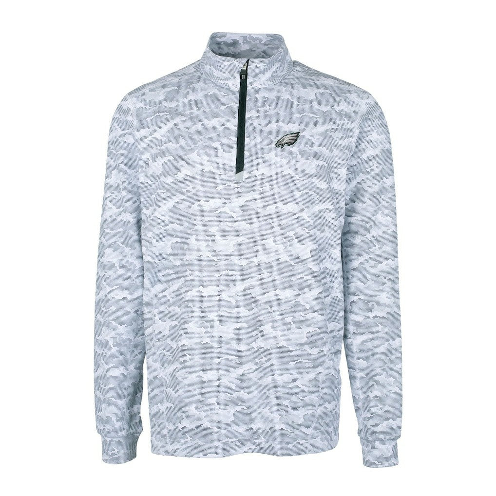 Philadelphia Eagles Cutter & Buck Big & Tall Traverse Eco Camo Tri-Blend DryTec Quarter-Zip Jacket Charcoal