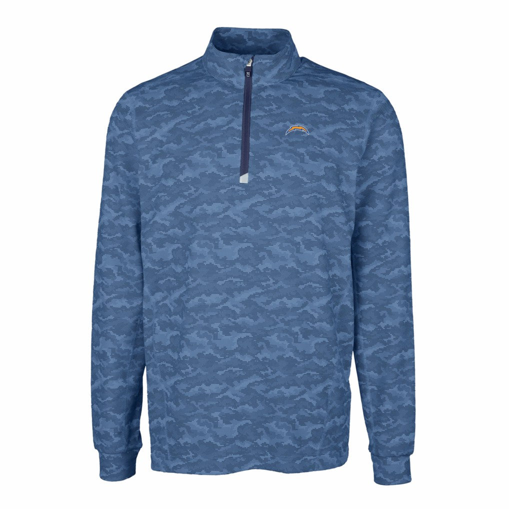 Los Angeles Chargers Cutter & Buck Big & Tall Traverse Eco Camo Tri-Blend DryTec Quarter-Zip Jacket Navy
