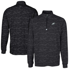 Philadelphia Eagles Cutter & Buck Big & Tall Traverse Eco Camo Tri-Blend DryTec Quarter-Zip Jacket Black