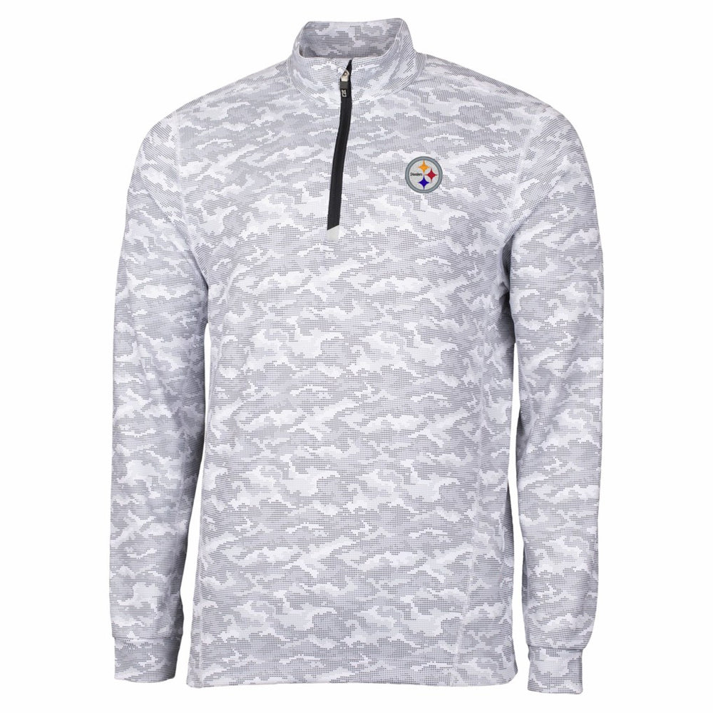 Pittsburgh Steelers Cutter & Buck Big & Tall Traverse Eco Camo Tri-Blend DryTec Quarter-Zip Jacket Charcoal