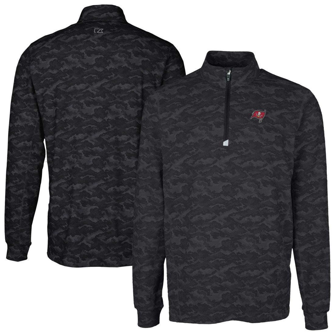 Tampa Bay Buccaneers Cutter & Buck Big & Tall Traverse Eco Camo Tri-Blend DryTec Quarter-Zip Jacket Black