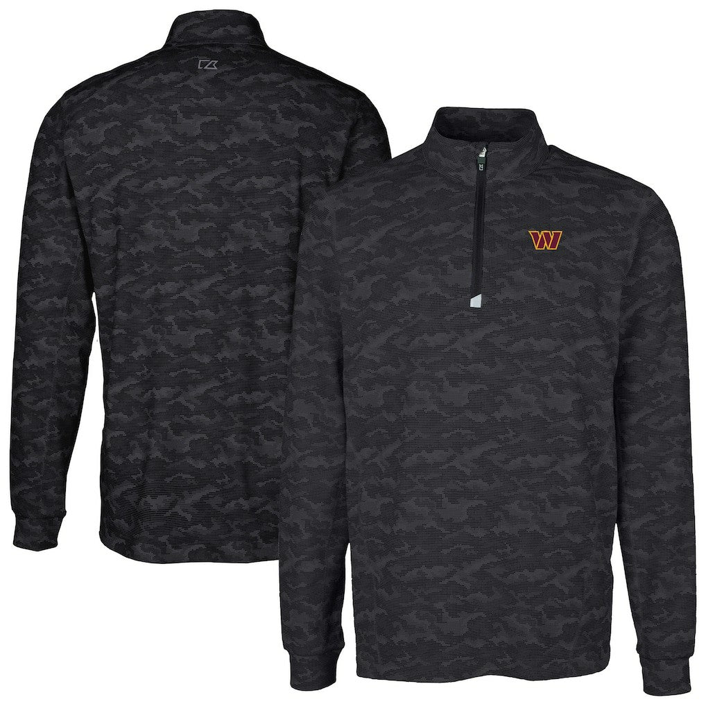 Washington Commanders Cutter & Buck Big & Tall Traverse Eco Camo Tri-Blend DryTec Quarter-Zip Jacket Black