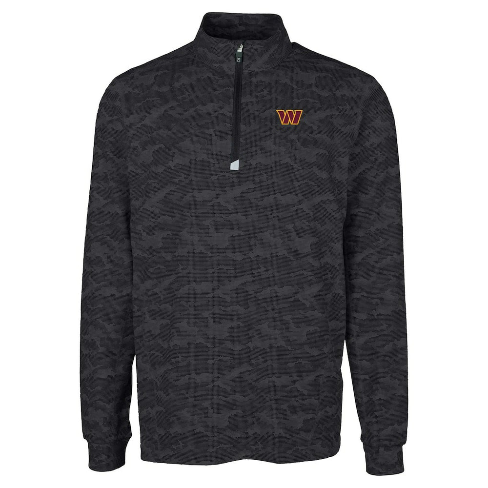 Washington Commanders Cutter & Buck Big & Tall Traverse Eco Camo Tri-Blend DryTec Quarter-Zip Jacket Black