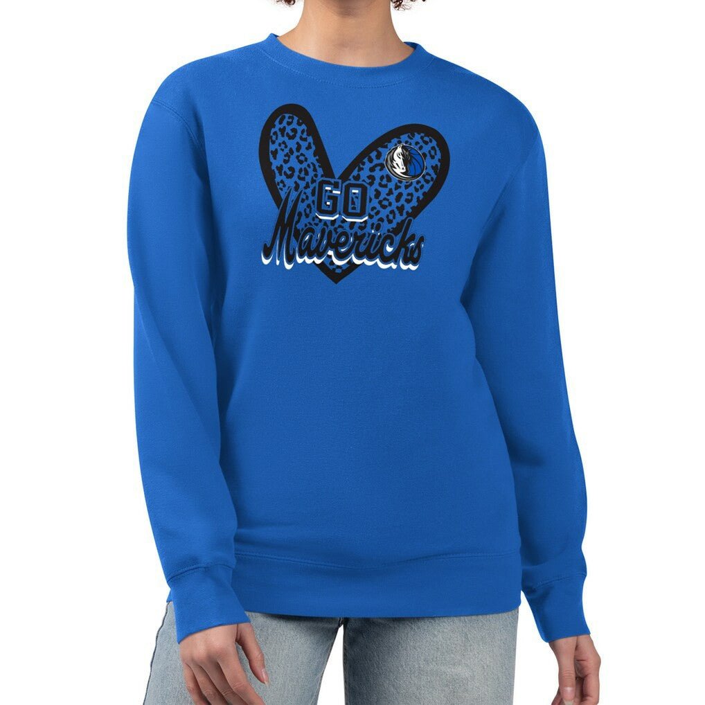 Dallas Mavericks G-III 4Her by Carl Banks Women's Leopard Heart Fleece Pullover Sweatshirt Royal