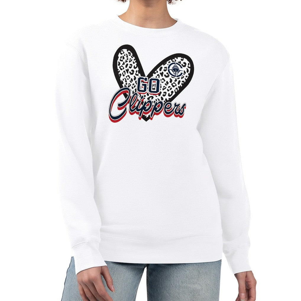LA Clippers G-III 4Her by Carl Banks Women's Leopard Heart Fleece Pullover Sweatshirt White