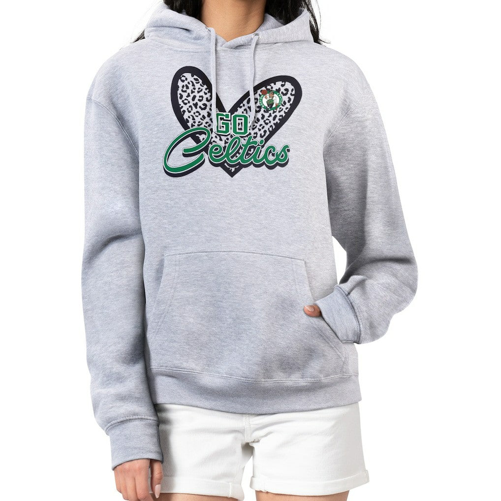 Boston Celtics G-III 4Her by Carl Banks Women's Leopard Heart Graphic Fleece Pullover Hoodie Heather Gray