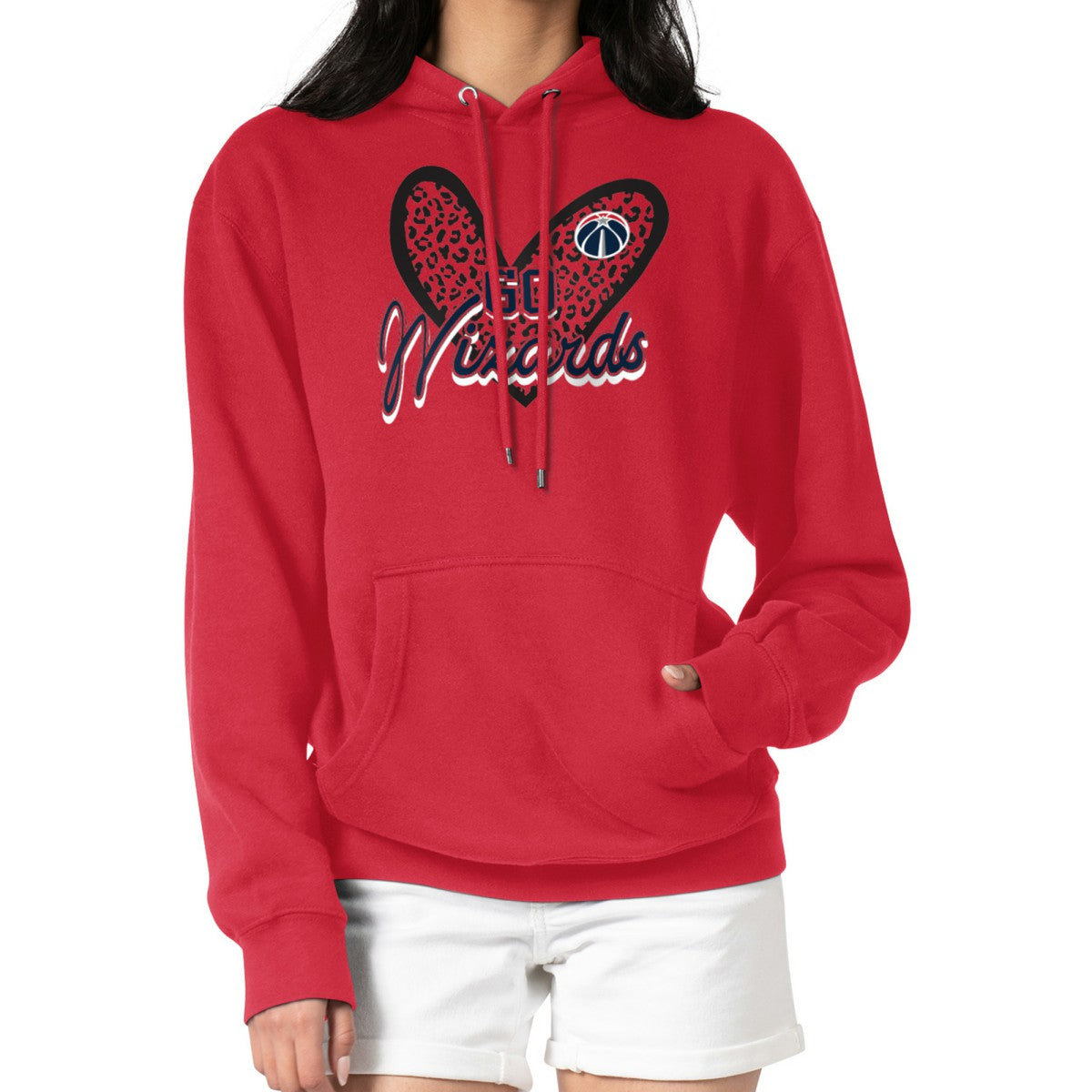 Washington Wizards G-III 4Her by Carl Banks Women's Leopard Heart Graphic Fleece Pullover Hoodie Red