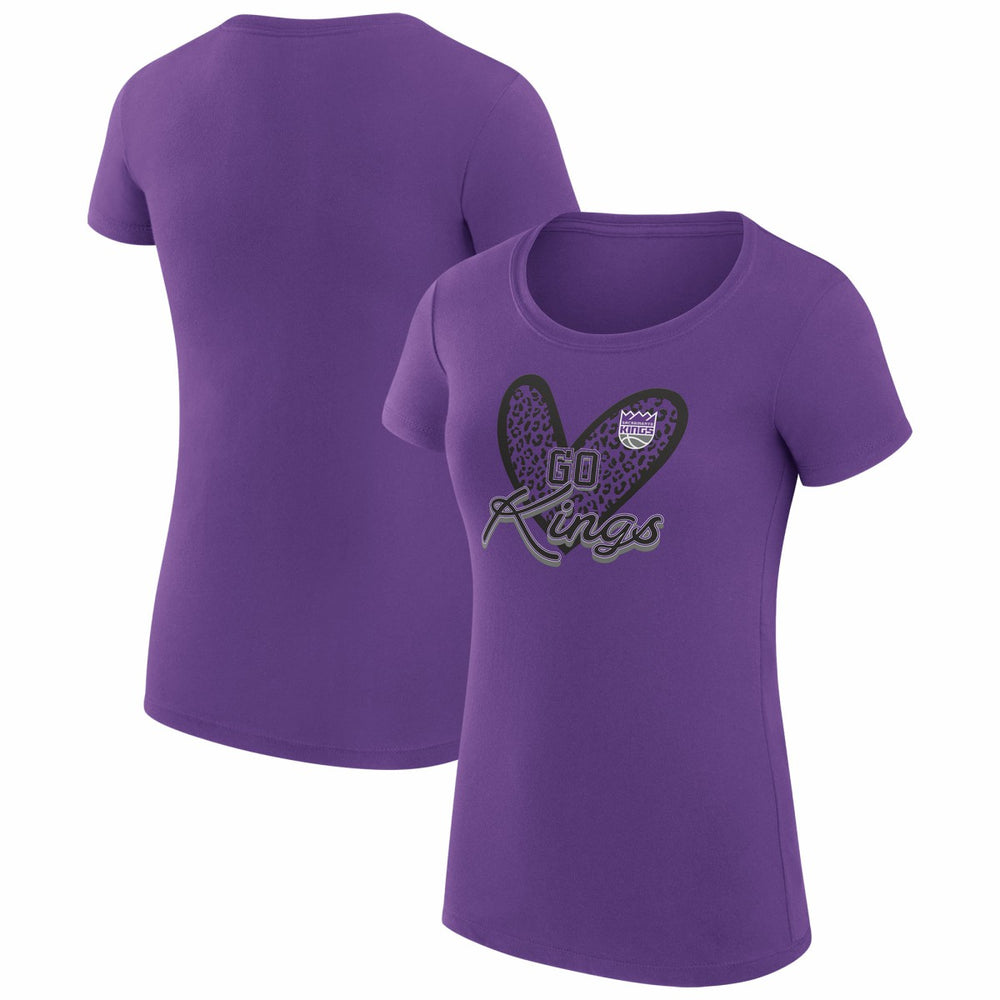 Sacramento Kings G-III 4Her by Carl Banks Women's Super-Slim Fit Lightweight Leopard Heart T-Shirt Purple