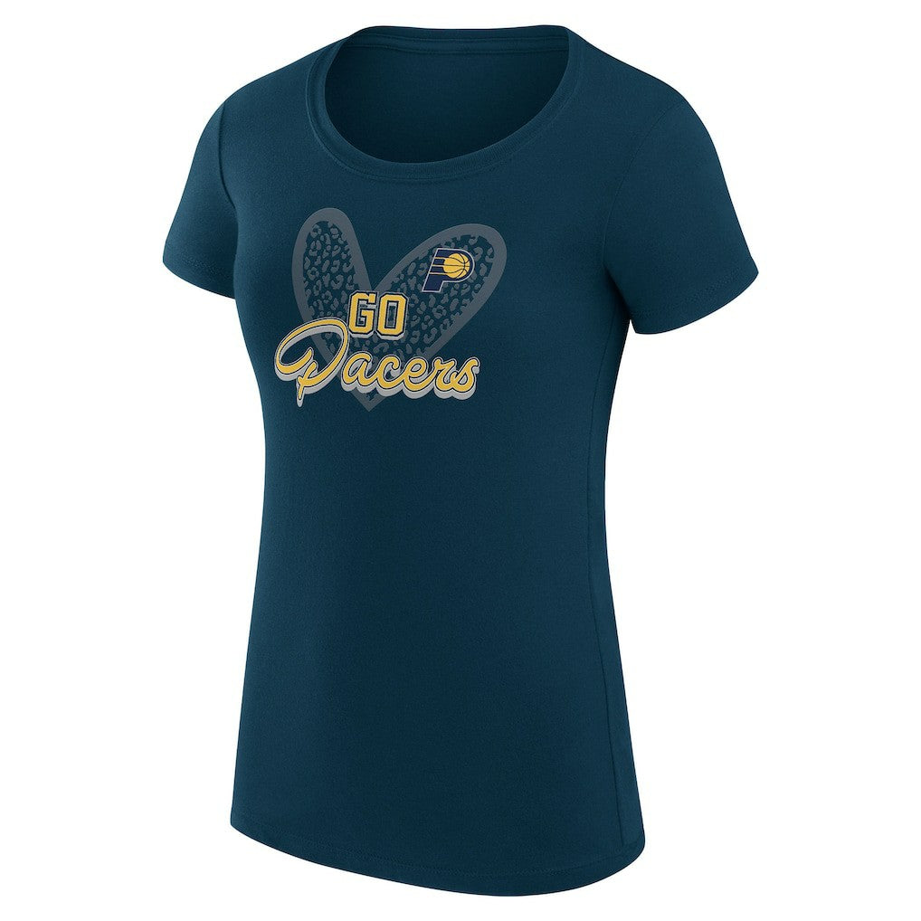 Indiana Pacers G-III 4Her by Carl Banks Women's Super-Slim Fit Lightweight Leopard Heart T-Shirt Navy