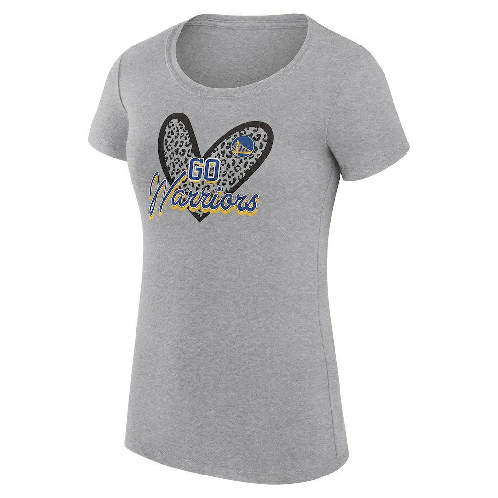 Golden State Warriors G-III 4Her by Carl Banks Women's Super-Slim Fit Lightweight Leopard Heart T-Shirt Heather Gray