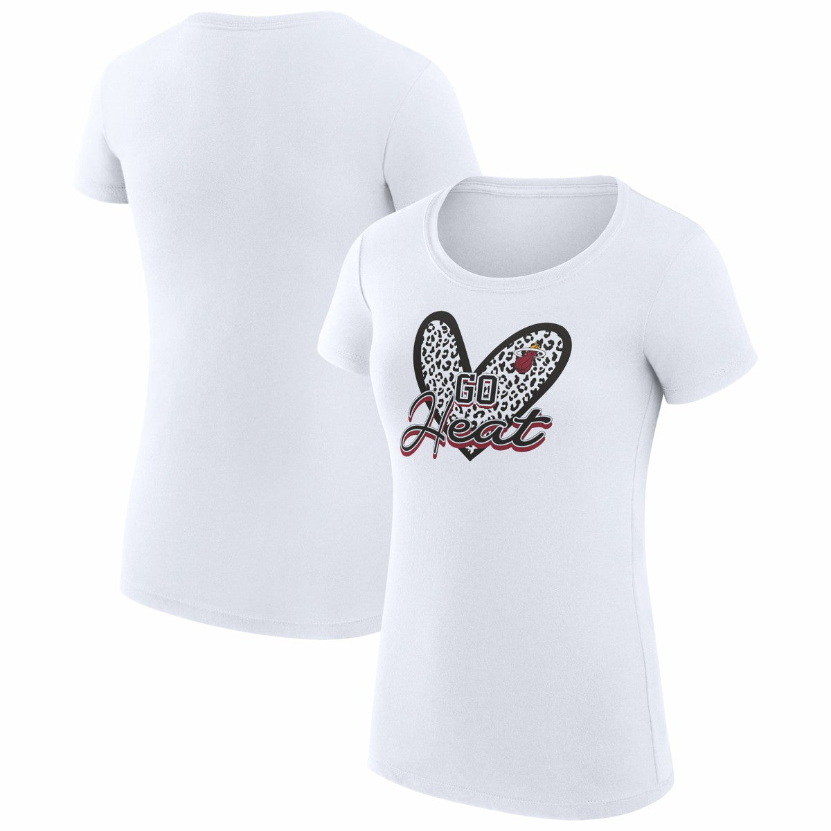 Miami Heat G-III 4Her by Carl Banks Women's Super-Slim Fit Lightweight Leopard Heart T-Shirt White
