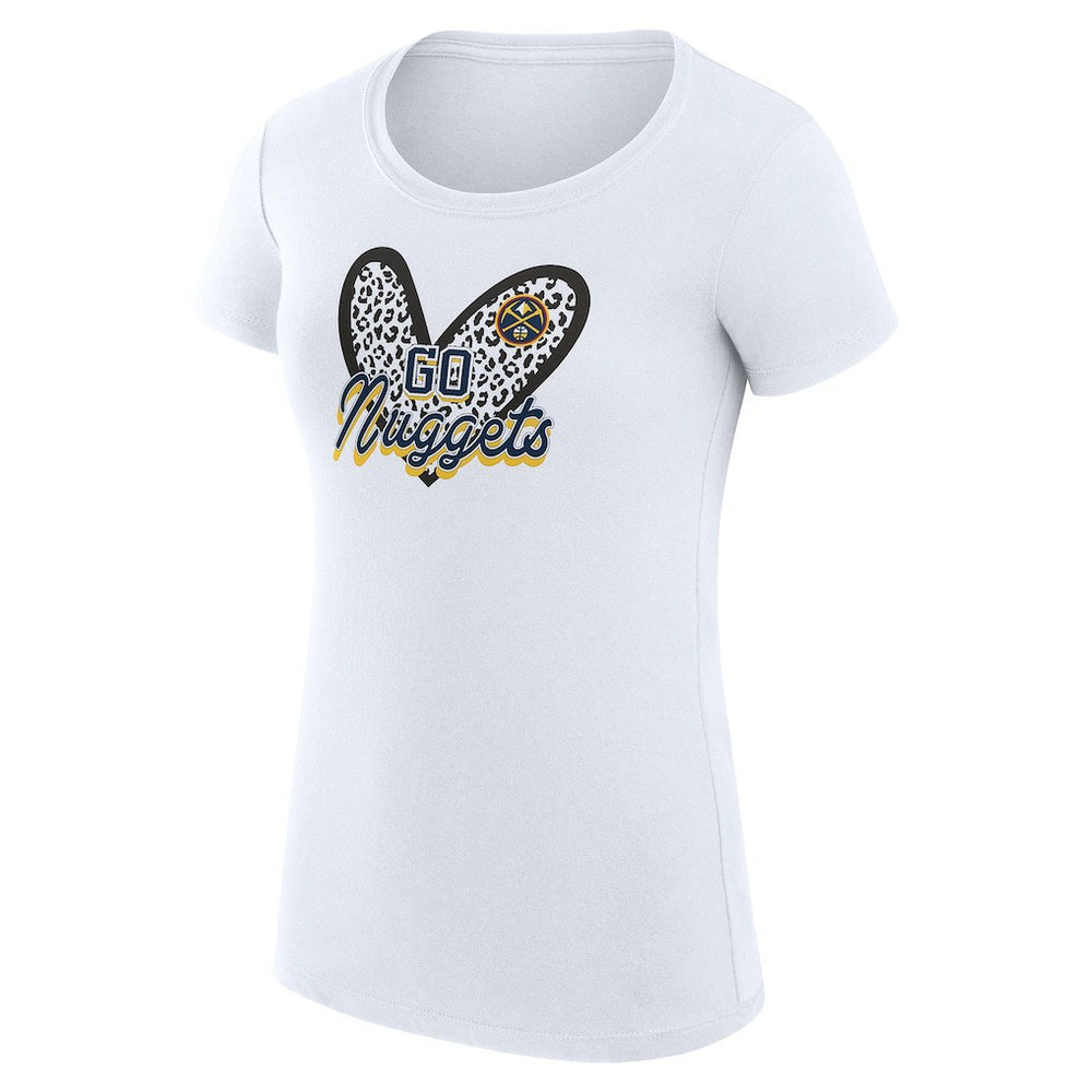 Denver Nuggets G-III 4Her by Carl Banks Women's Super-Slim Fit Lightweight Leopard Heart T-Shirt White