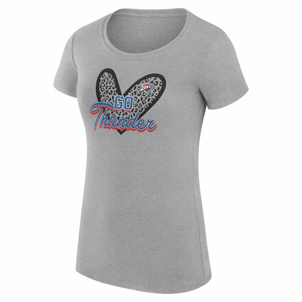 Oklahoma City Thunder G-III 4Her by Carl Banks Women's Super-Slim Fit Lightweight Leopard Heart T-Shirt Heather Gray