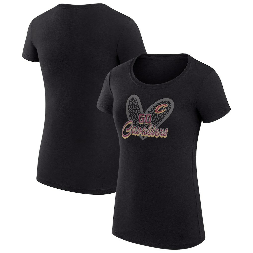 Cleveland Cavaliers G-III 4Her by Carl Banks Women's Super-Slim Fit Lightweight Leopard Heart T-Shirt Black