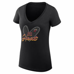 Miami Heat G-III 4Her by Carl Banks Women's Super-Slim Fit Lightweight Leopard Heart V-Neck T-Shirt Black