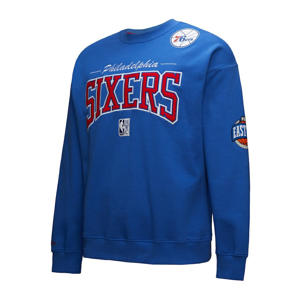 Philadelphia 76ers Hardwood Classics There & Back 2.0 Vintage Pullover Sweatshirt Royal | Mitchell & Ness Near Me