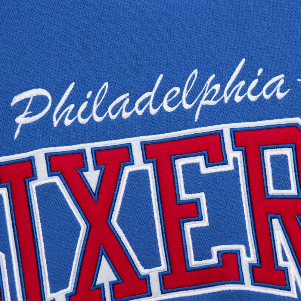 Philadelphia 76ers Hardwood Classics There & Back 2.0 Vintage Pullover Sweatshirt Royal | Mitchell & Ness Near Me