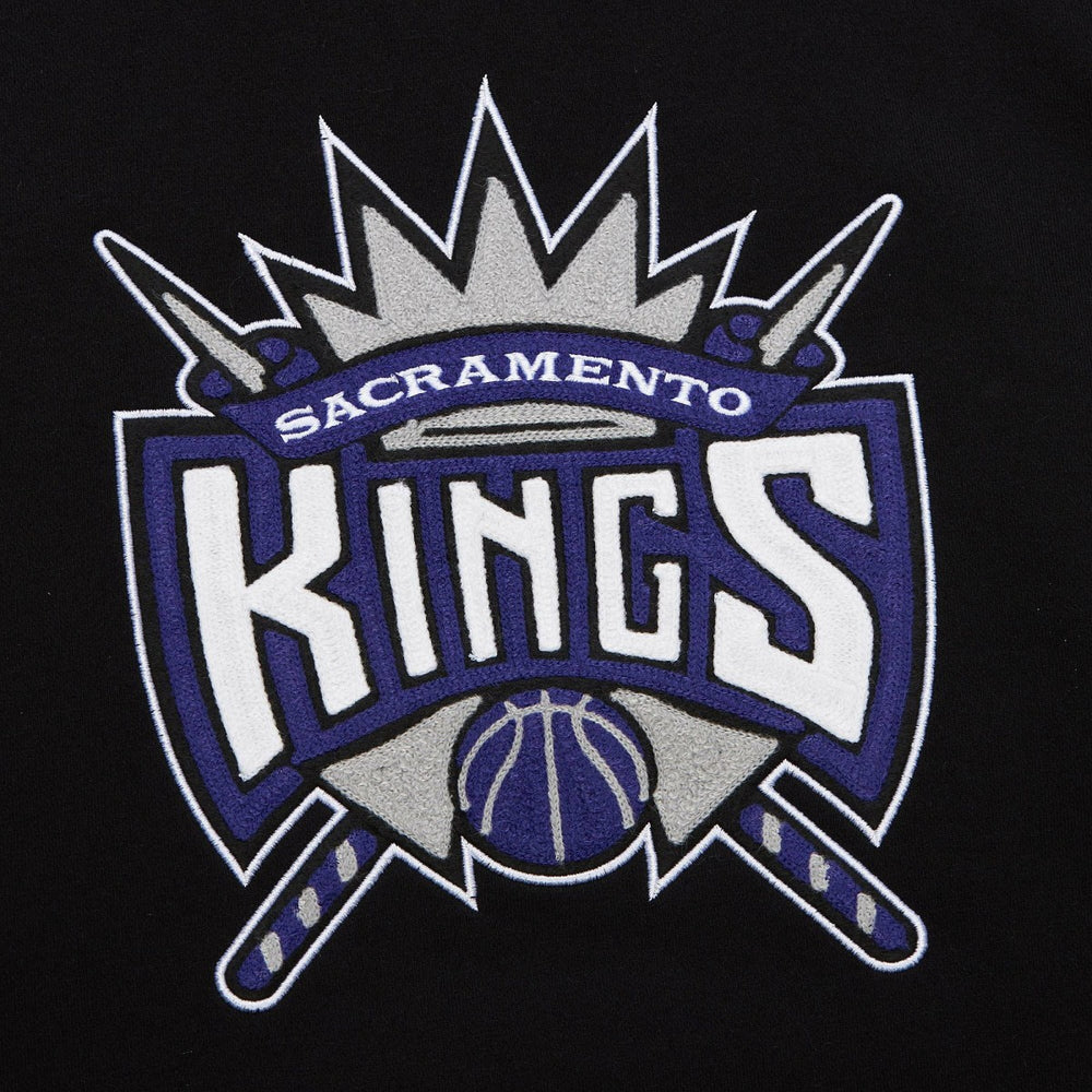 Sacramento Kings Chainstitch Applique Vintage Heavyweight Pullover Hoodie Black | Mitchell & Ness discount