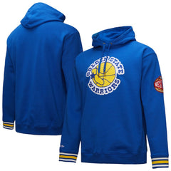 Golden State Warriors Chainstitch Applique Vintage Heavyweight Pullover Hoodie for sale Royal | Mitchell & Ness