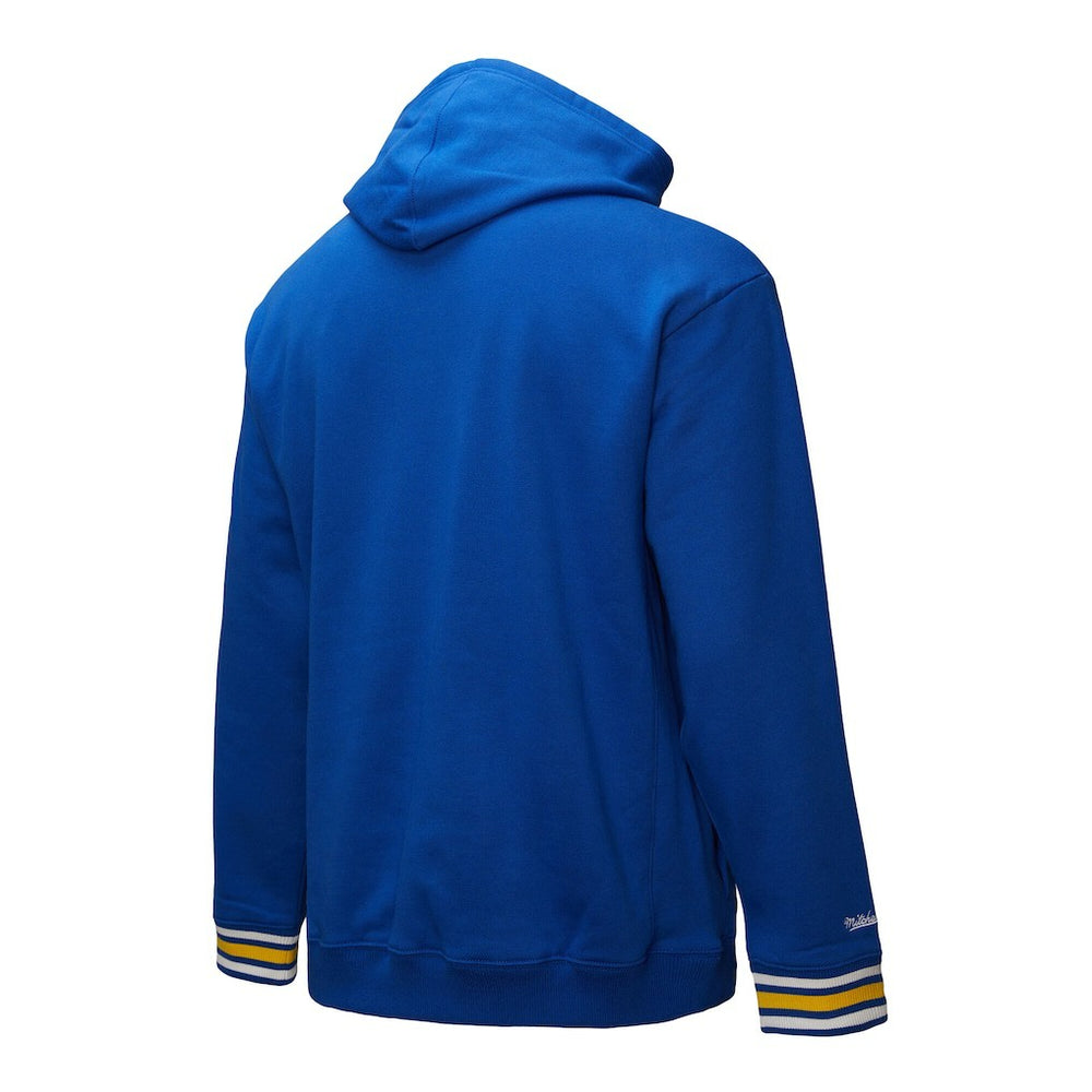 Golden State Warriors Chainstitch Applique Vintage Heavyweight Pullover Hoodie for sale Royal | Mitchell & Ness
