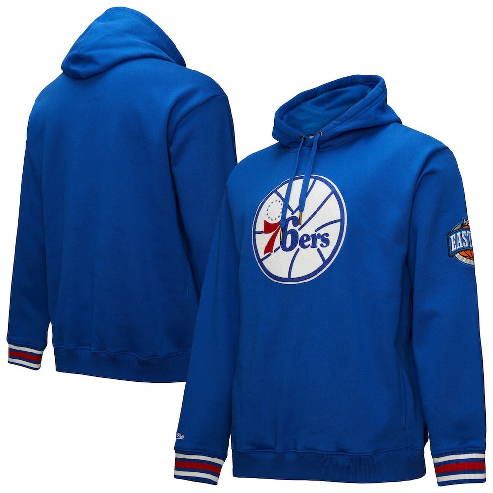 Philadelphia 76ers Chainstitch Applique Vintage Heavyweight Pullover Hoodie Royal | Mitchell & Ness for sale
