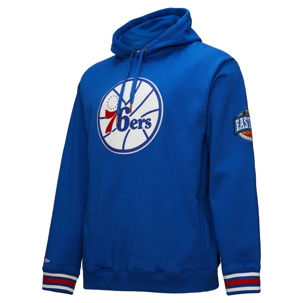 Philadelphia 76ers Chainstitch Applique Vintage Heavyweight Pullover Hoodie Royal | Mitchell & Ness for sale